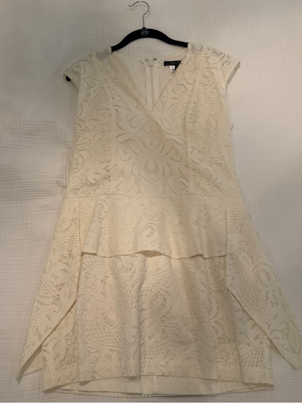 BCBGMaxAzria Cream Lace Peplum Mini Dress